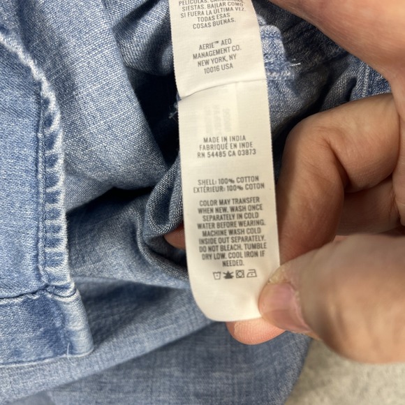 Aerie Anytime Fave Denim Shirt Women S Blue Long Sleeve Laganlook Oversize Baggy - Picture 5 of 7